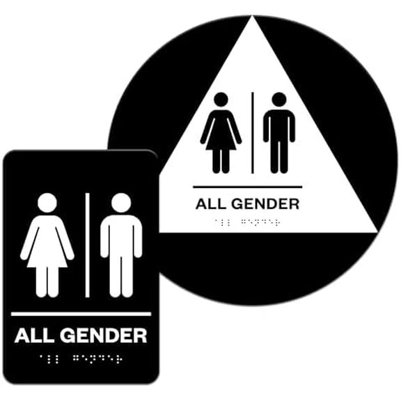 | Self Stick ADA all gender Bathroom/Restroom Sign | ADA and CA Title 24 compliant with Braille | Black/White | Made in USA$$Other
