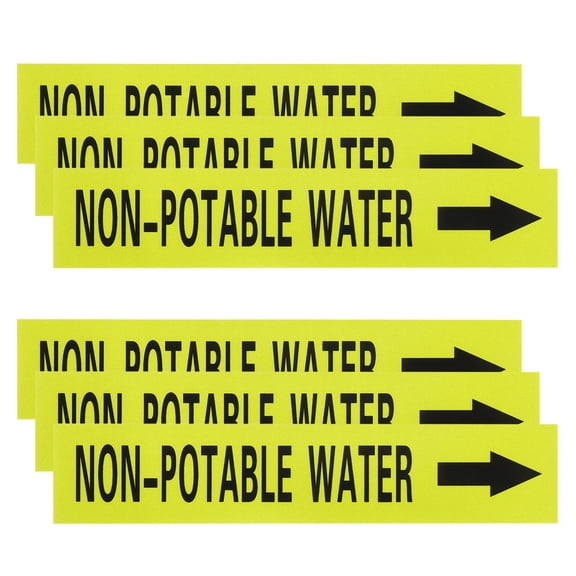 Self-Stick "NON-POTABLE WATER" Pipe Marker Pipe Flow Arrow Labels 1-3/5"x8" Right-Pointing Black/Yellow, 30 Pack
