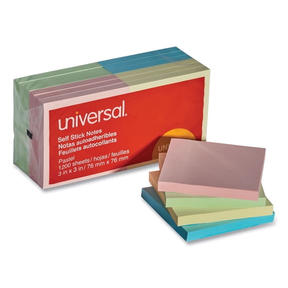 Universal Office Products 35669 Standard Self-stick Notes, 3 X 3, 4 Pastel Colors, 12 100-sheet Pads/pack