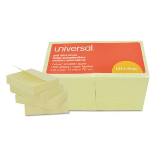 Universal Office Products UNV35688 Self-stick Note Pads, 3 X 3, Yellow, 100-sheet, 18/pack