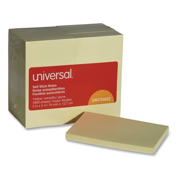 3 in. x 5 in., Self-Stick Note Pads - Yellow (100-Sheet/Pad 18/Pack)