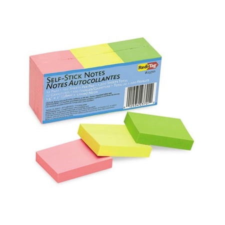 Redi-Tag, RTG23701, Self-Stick Recycled Neon Notes, 12 / Pack, Neon Pink,Neon Yellow,Neon Green