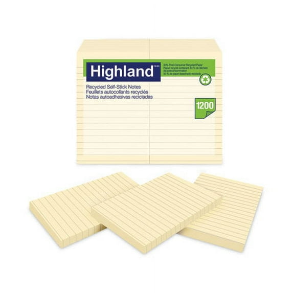 Self-Stick Notes, 3" x 5", Yellow, 100 Sheets/Pad, 12 Pads/Pack | Bundle of 2 Packs