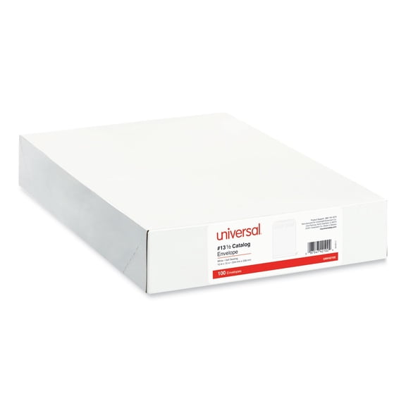 Universal UNV42102 #13 1/2 Square Flap Self-Adhesive Closure 10 in. x 13 in. Open-End Catalog Envelopes - White (100/Box)