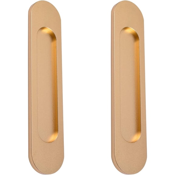 Self-Stick Oval Sliding Door Pulls, 2pcs Matte Gold Aluminum Alloy Flush Pull Punch-Free Handle for Sliding Barn Door Windows Cabinets (Matte Gold)