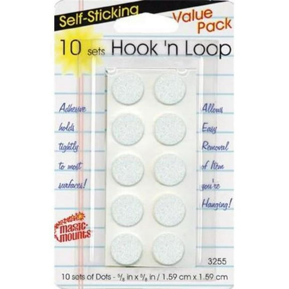 Self-Sticking Hook 'N Loop Dots 5/8", White, 10 Sets