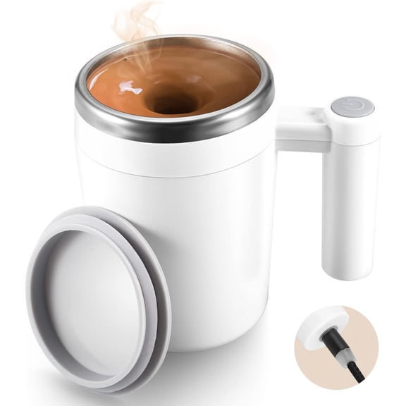 Self Stirrin Coffee Mu: Rechareable Automatic Self Stirrin Mu with Manetic Stirrer and Lid,Travel Coffee Cup for Milk/Cocoa/Office/Travel/ ifts 13oz (White)
