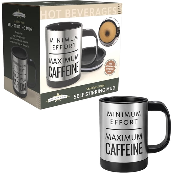 Self -Stirring Automatic Coffee Mug 11oz Capacity, Self Stirring Mug with Temperature Control & Push button operates, stainless steel coffee cup with 2 AAA Batteries (Not Included) Heating Mug