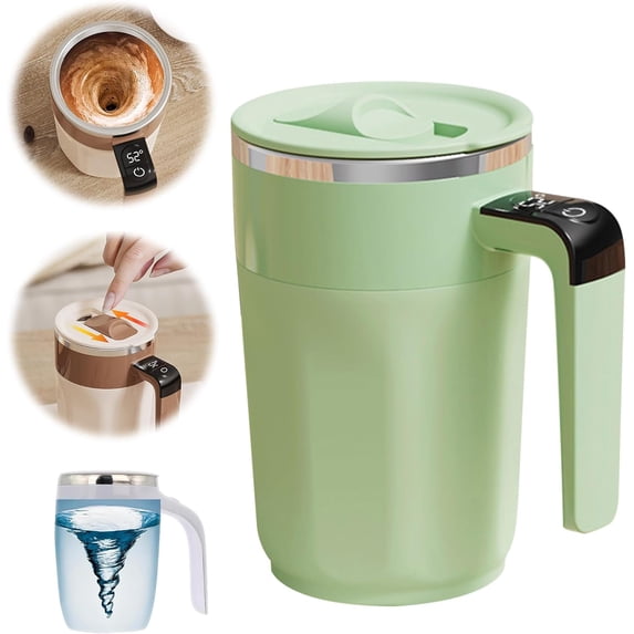 Self Stirring Coffee Cup with Lid, 14oz Electric Magnetic Stirring Coffee Mug with Temperature LCD, Rechargeable Electric Smart Coffee Mug for Milk Tea Office Home