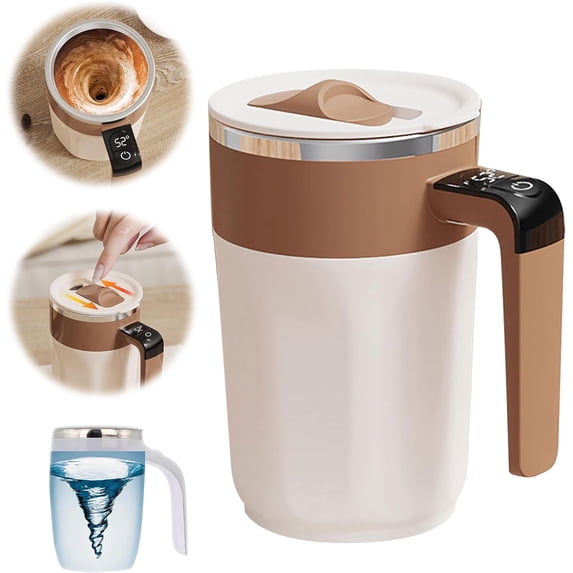 Self Stirring Coffee Cup with Lid, 14oz Electric Magnetic Stirring Coffee Mug with Temperature LCD, Rechargeable Electric Smart Coffee Mug for Milk Tea Office Home