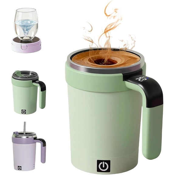 Self Stirring Coffee Mug, 2026 New Automatic Magnetic Stirring Coffee Mug with Temperature Display, Rechargeable Stirrer for Milk, and Other Beverages(Green)