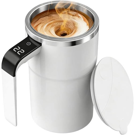 Self Stirring Coffee Mug, Electric Auto Mixing Cup for Coffee & Protein Shakes, Rechargeable, 13 oz White, Perfect for Office & Home Use