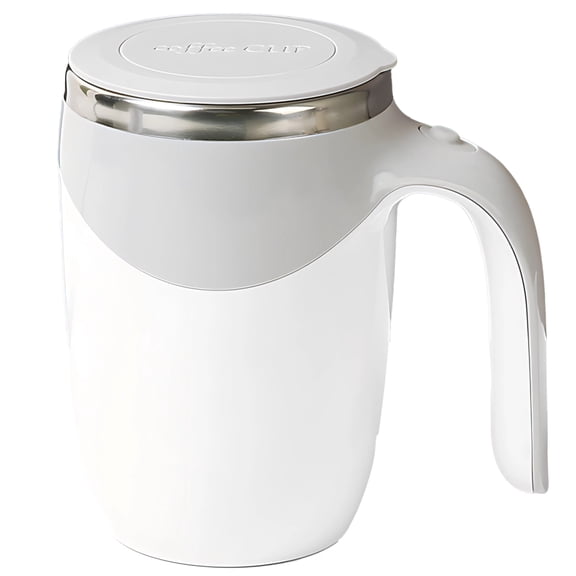 Self Stirring Coffee Mug, Rechargeable, 12.8 fl oz / 380 ml Stainless Steel, Large Coffee Mugs, Self Stirring Travel Mug, USB Charging, White with Gray Accent