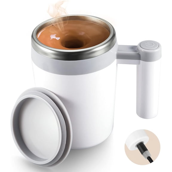 Self Stirring Coffee Mug,Rechargeable Automatic Self Stirring Mug with Magnetic Stirrer and Lid,Travel Cup for Milk/Cocoa/Office/Travel