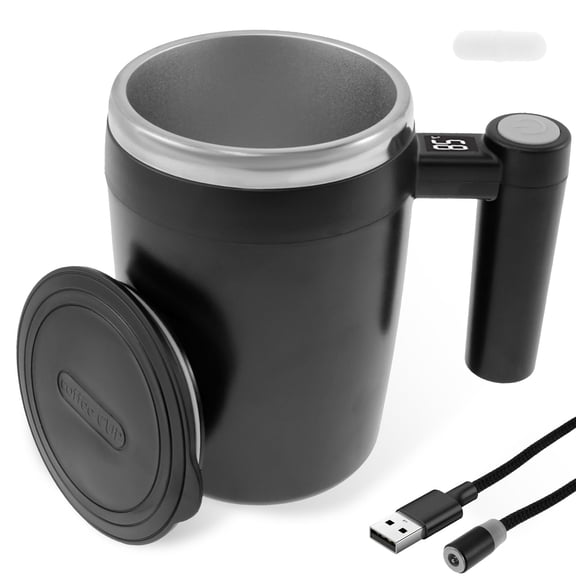 Self Stirring Coffee Mug Rechargeable Magnetic Mixing Cup Temperature Display 400ml (black )