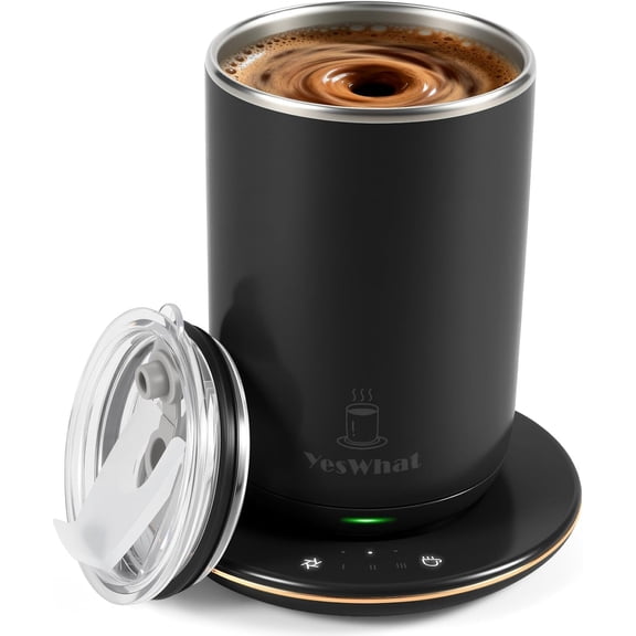 Self Stirring Coffee Mug with Temperature Control Type-C Heated Magnetic Mixing Cup 3 Heat Levels 8-Hour Auto Shut-Off USB Rechargeable Stainless Steel Smart Mug for Milk Protein Shakes Black 11oz