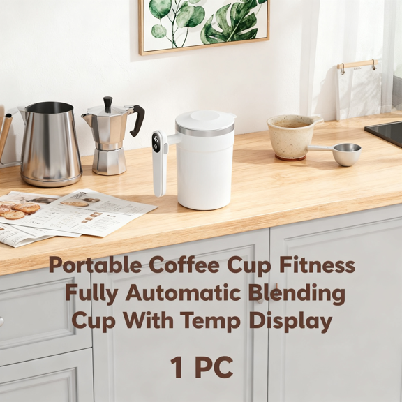 Self-Stirring Coffee Mug with Temperature Display – Rechargeable Smart Blending Cup for Coffee, Tea, Protein Shakes, Hot Chocolate – Automatic Magnetic Stirring Travel Mug(White)
