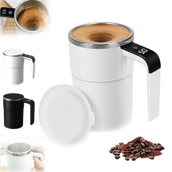 Self-Stirring Magnetic Coffee Cup with Temperature Display, Upgraded Automatic Magnetic Stirring Mug with Lid, Rechargeable, for Milk and Other Beverages, 12.8oz