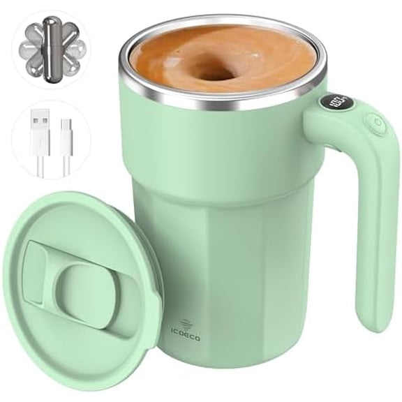 Self-Stirring Mug, 12oz Magnetic Cup with Temp Display, Rose Quartz | Rechargeable, Auto Mixing, Portable for Coffee & Milk(Matcha Green)$$Home Decor, Kitchen, & Other