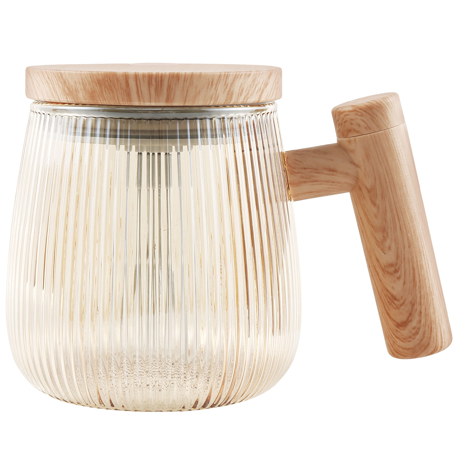 Tazza Che Mescola Da Sola In Vetro – 400ml – Auto-agitatore Per Caffè, Latte E Proteine – Con Coperchio, Design Effetto Legno – Regalo Perfetto Per Gli Amanti Del Caffè