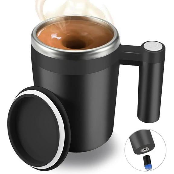 Self Stirring Mug,Rechargeable Auto Magnetic Coffee Mug with 1Pc Stir Bar,Waterproof Automatic Mixing Cup for Milk/Cocoa at Office/Kitchen/Travel 14oz Best Gift