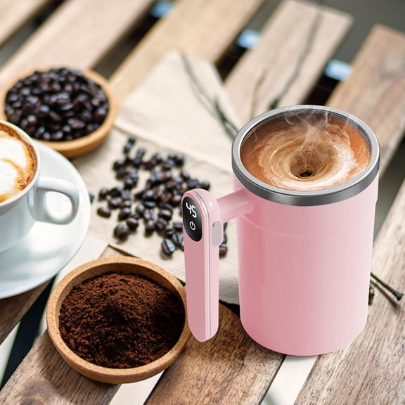 Self Stirring Mug with Smart Temp Display, Portable Electric Mixing Cup for Coffee and Tea, Magnetic Automatic Protein Shaker Bottle, Leakproof Blender Cup for Home, and Outdoor Activities