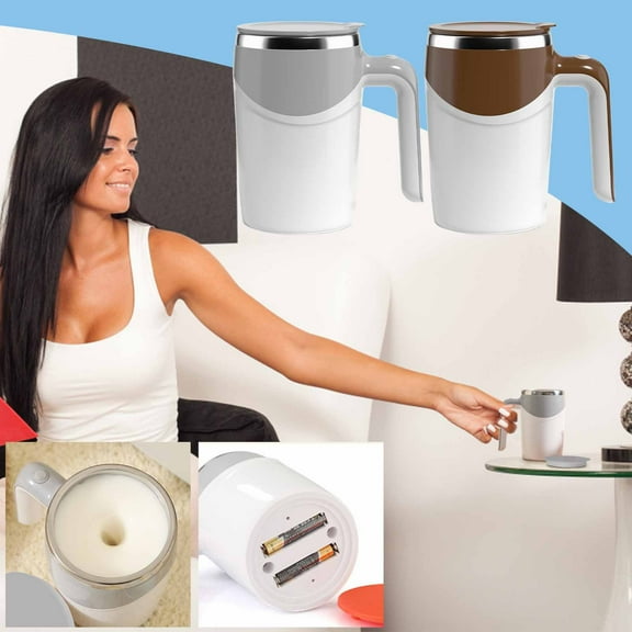 Self Stirring Mug with Spoon, Automatic Magnetic Electric Coffee Mug, Rotating Cute Mixing Cup Tasse, for Office/Kitchen/Travel/Home Coffee/Tea/Hot Chocolate/Milk, 12.8 oz