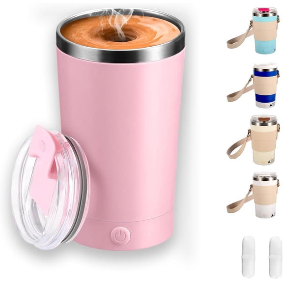 Self Stirring Mug with Lid, 13.5oz Magnetic Stirring Coffee Cup, Rechargeable 316 Stainless Steel, Auto-Mixing for Coffee, Milk, Protein PowderPink