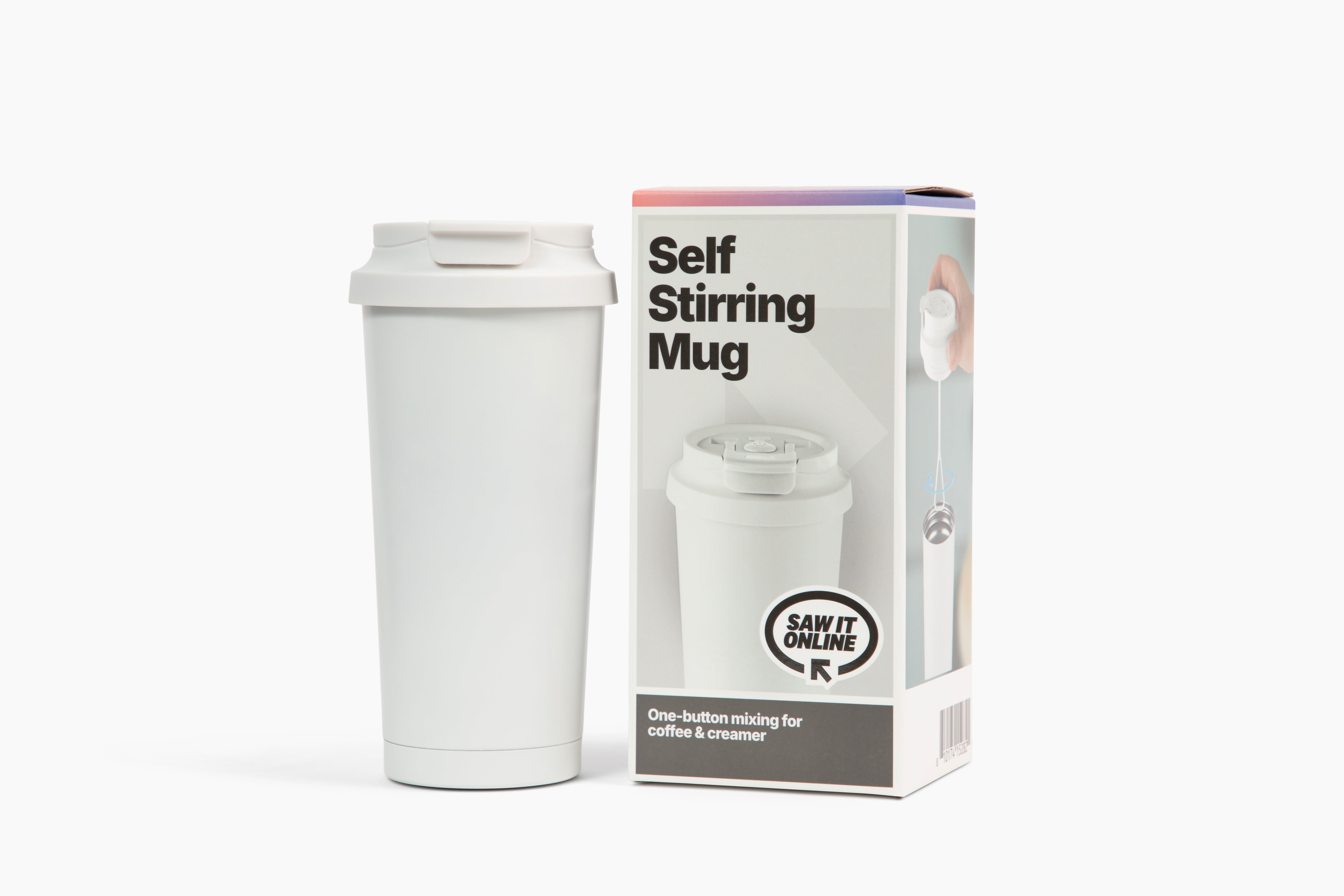 White Automatic Self-Stirring Coffee Mug with Lid, Battery Powered - Ideal for Coffee, Tea & Hot Chocolate
