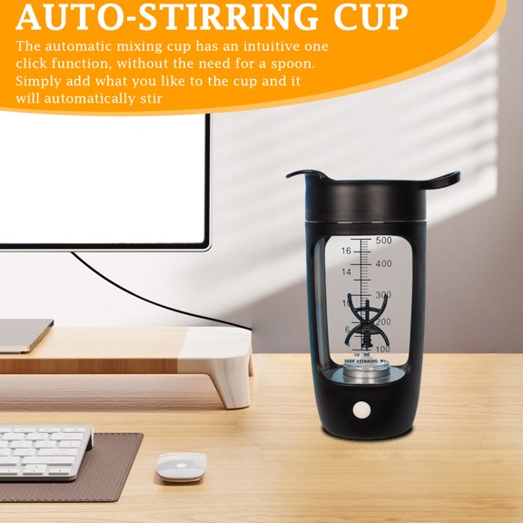 Self-Stirring Protein Shaker Bottle, Usb Rechargeable Large Capacity Auto Mixing Cup With Measurement Marks, For Protein Powders, Coffee, Black - 1 Cup With 1 Charging Cable