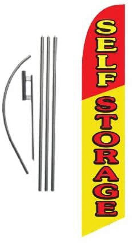 Self Storage Advertising Feather Banner Swooper Flag Sign with Flag Pole Kit and Ground Stake