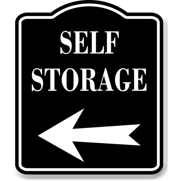 Self Storage Left Arrow BLACK Aluminum Composite Sign, 20"x24"