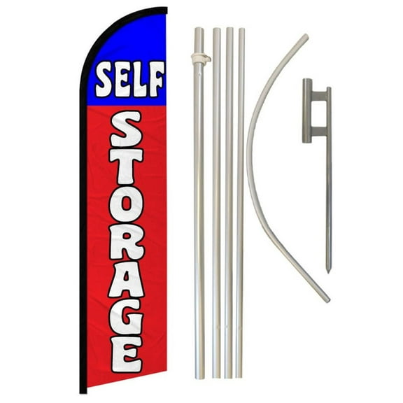 Self Storage (Red & Blue) Windless Banner Flag & Pole Kit