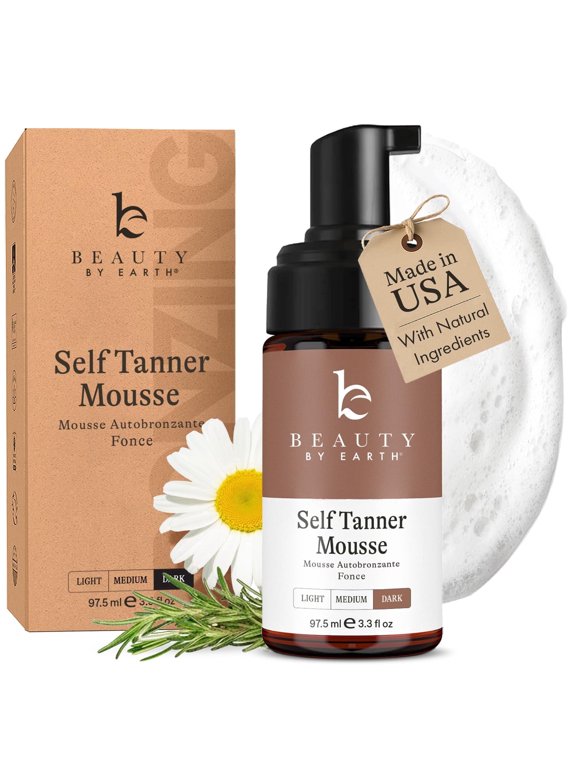 Self Tanner Mousse - USA Made with Natural & Organic Ingredients, Non Toxic Sunless Tanner for Darkest Streak Free Finish & Natural Looking Tan