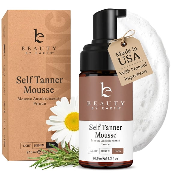 Self Tanner Mousse - USA Made with Natural & Organic Ingredients, Non Toxic Sunless Tanner for Darkest Streak Free Finish & Natural Looking Tan