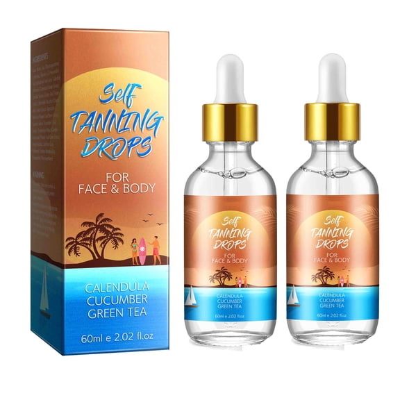 Self Tanning Drops for Face & Body, Customizable Buildable Tan, Natural-Looking Glow, Vegan Formula, 60ml(2Pack)
