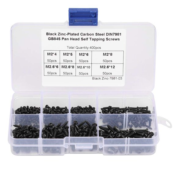 Self Tapping Screws, 400Pcs Black Stainless Steel M2/M2.6 Cross Pan Head Self Tapping Screws Set Assortment Kit