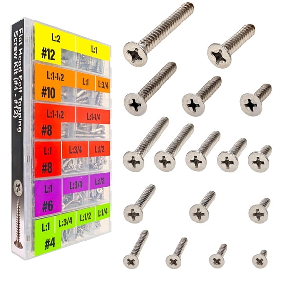 Self Tapping Screws Assortment Kit 528pcs Assorted Screws Set SAE #4#6#8#10#12 Flat Head 304 Stainless Steel Screws Kit Sheet Metal Screws Kit,17 Types Phillips Drive Wood Screws Assortment
