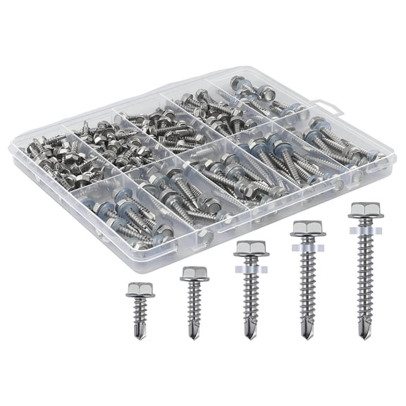 Self Tapping Screws for Metal Stainless Steel Self Drilling Screws Kit, Hex Head, Rust-Resistant for Wood, Plastic, Roofing, DIY Projects