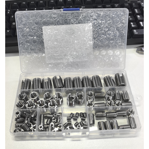 Self Tapping Threaded Inserts Kit, 100 Pieces 302 Stainless Steel M3 M4 M5 M6 M8 M10 M12 Slotted Thread Repair Fasteners in Storage Box