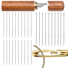 Self Threading Hand Sewing Needles Multi Size Stainless Steel Embroidery Mending Needles With Wooden Storage Case