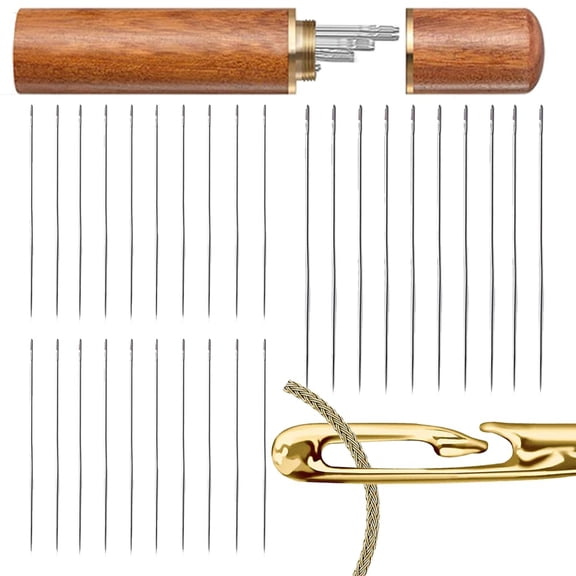 Self Threading Hand Sewing Needles Multi Size Stainless Steel Embroidery Mending Needles With Wooden Storage Case