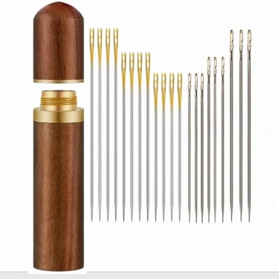 Self-Threading Hand Sewing Needles Set, 12-Pack with Side Threading Slot, Easy-to-Thread Stitching Pins for DIY Crafts and Fabric Projects