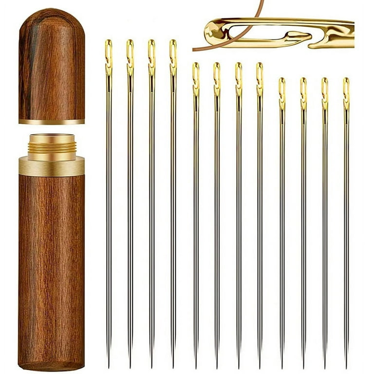 self-threading Needles,Sewing Needles for Hand Sewing,for The Elderly,Easy Side Threading Stitching Pins A, Gold