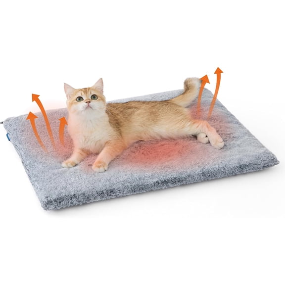 Self Warming Cat Bed, Extra Warm Self Heating Pad for Cats & Dogs, Anti-Slip Small Thermal Pet Mat Indoor with Removable Washable Cover, Not Electric, 24" x 18",Grey