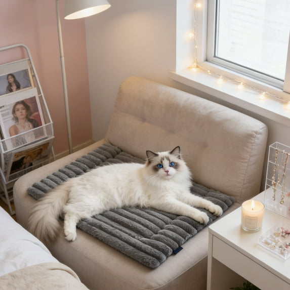 Self Warming Cat Bed, Small Self Heating Dog Crate Pad, Thermal Extra Warm Puppy Mat Indoor, Non-Slip & Washable, Not Electric, 24"x 18" Gray