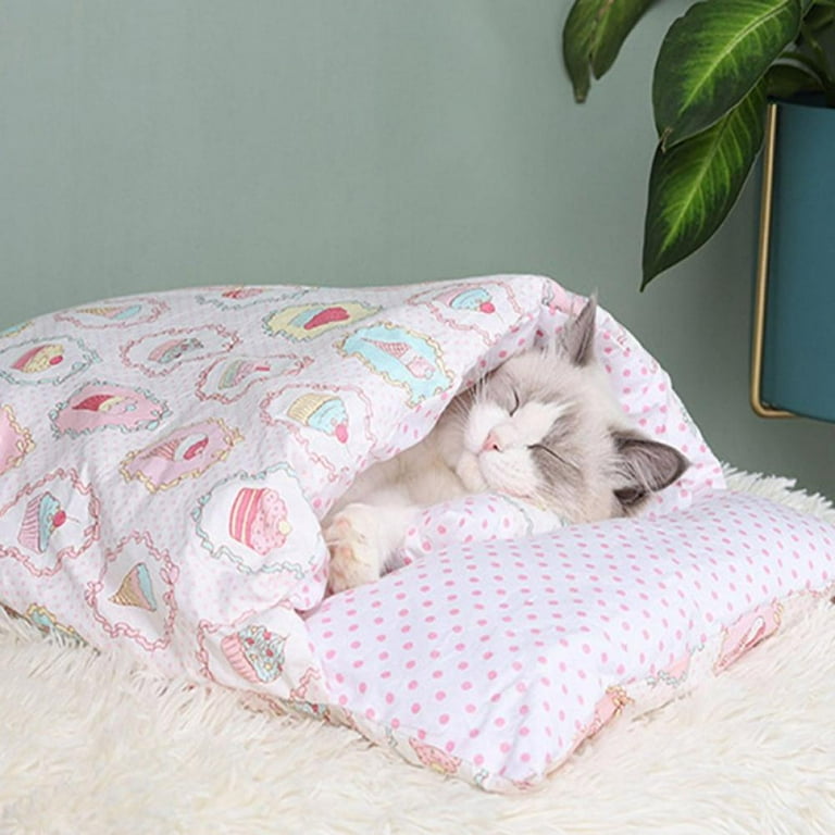 Self Warming Cat Sleeping Bag Kitty Sack Pet Cat Removable and Washable Closed Nest with Pillow Walmart