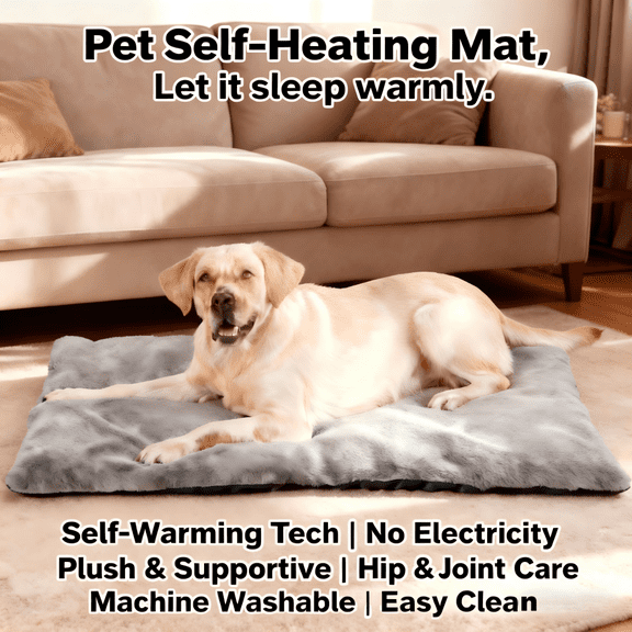Self-Warming Heated Dog Bed & Kennel Pad for Large Dogs, Thermal Reflective Layer, Arctic Fleece & Machine Washable Cover with Non-Slip Bottom, for Winter Indoor Use, Size L 35.4"x22.1"x2.2"