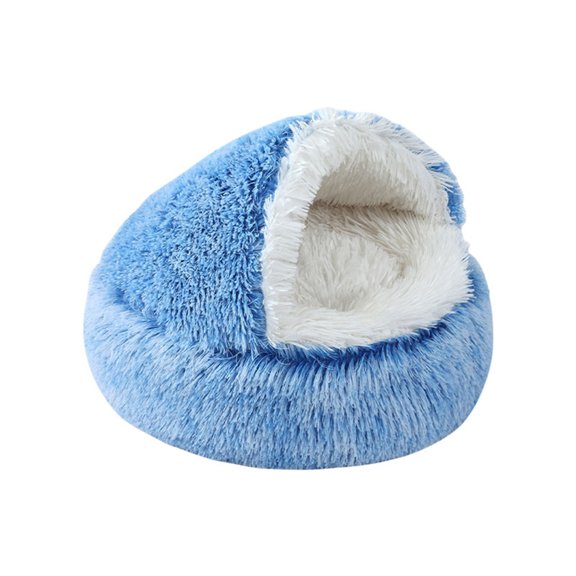 Self-Warming Hooded Cat Bed Plush Cozy Pod, Calming Round Pet Bed for Indoor Cats and Small Dogs, Washable Semi-Enclosed Warm Cat Bed, 20 Inch Pet Bed