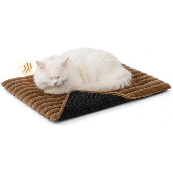 Self Warming Pet Bed Mat - Plush Faux Rabbit Fur Dog & Cat Heating Pad, Thermal Reflective Insert for Crates, Houses & Furniture, Machine Washable Comfort(XX-Brown-L)